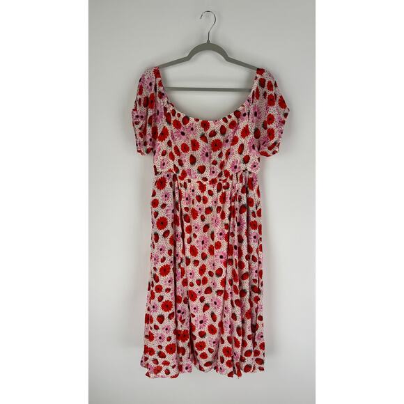 Torrid Retro Chic Midi Puff Sleeve Skater Dress Womens Large Strawberry Pink New - Picture 4 of 12